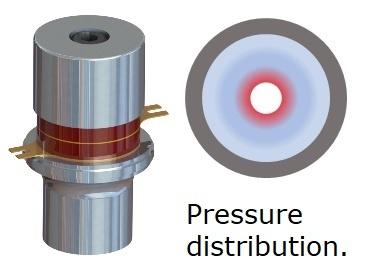 Typical pressure distribution on the piezo, the maximum is close to bolt and minimum to the edge.